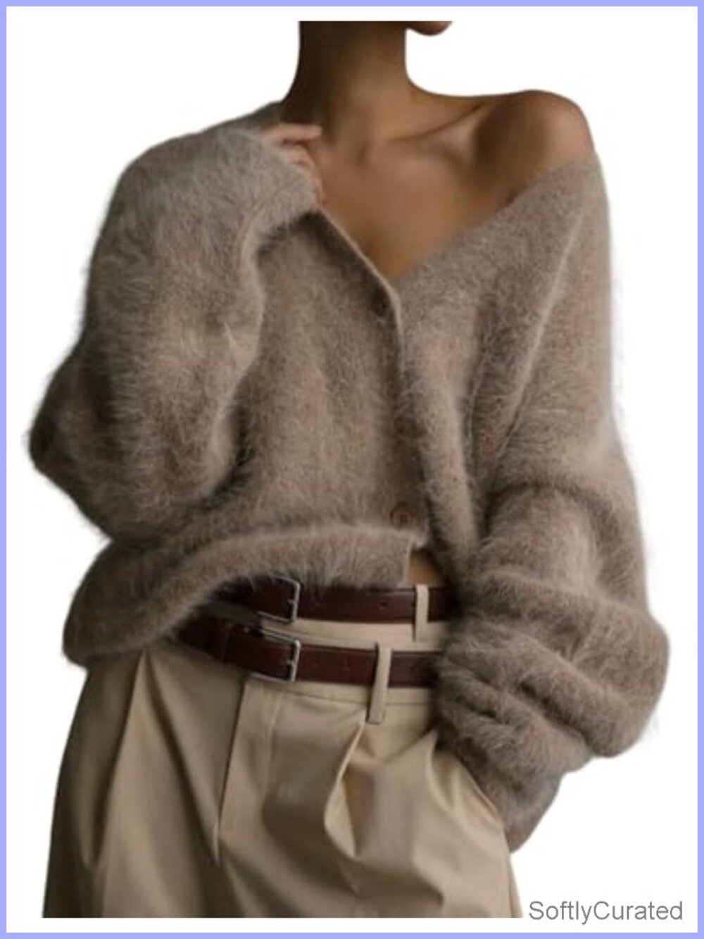 Fuzzy Cardigan Sweater V Neck Button Down Slouchy Furry Knit Long Sleeve